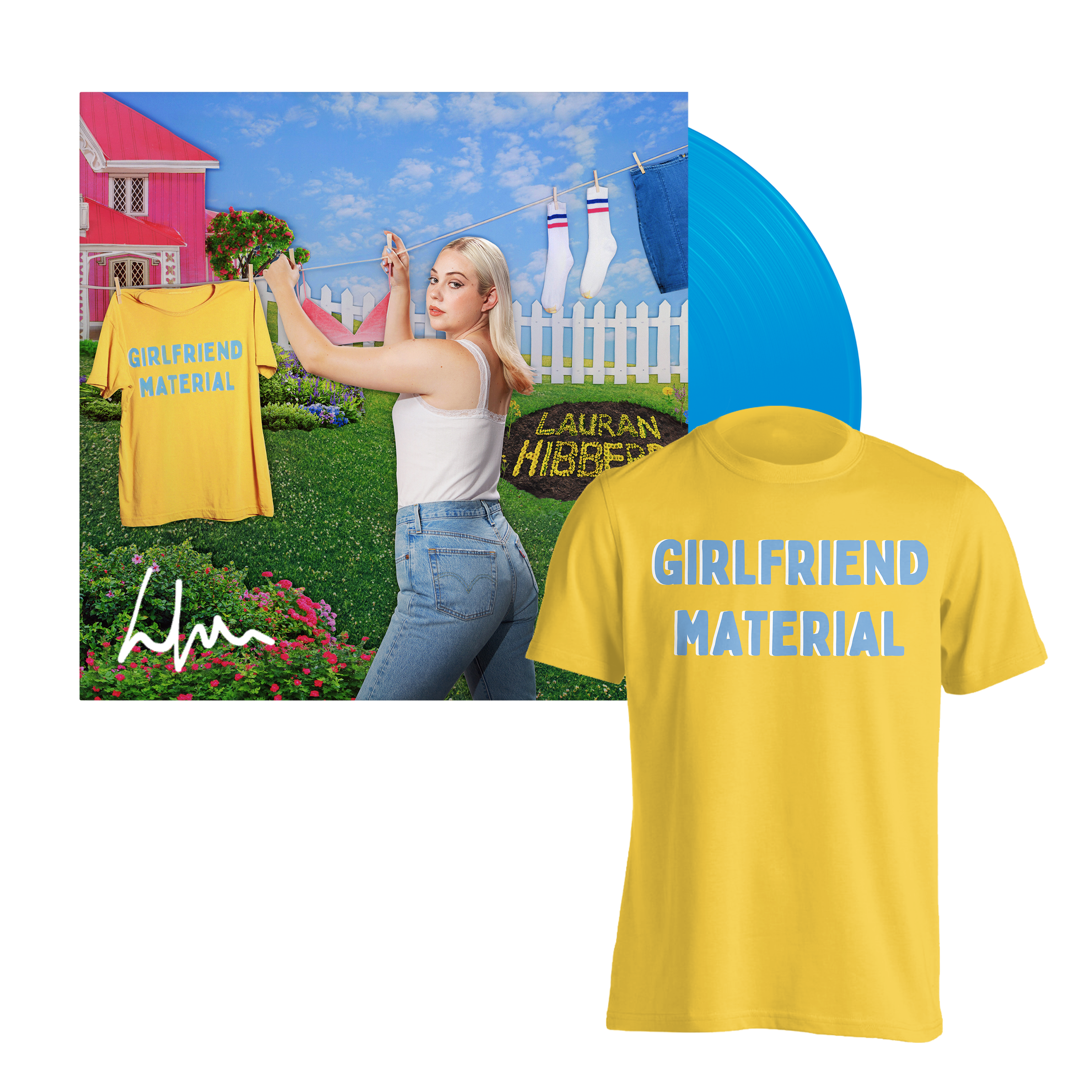 girlfriend material: T-Shirt + Signed Blue LP